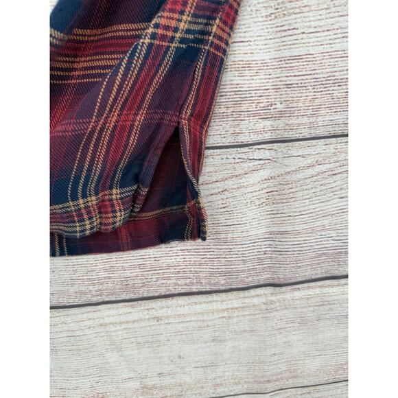 Cloth & Stone Plaid Off Shoulder Blouse Womens Large Red Purple Tan - Picture 4 of 8